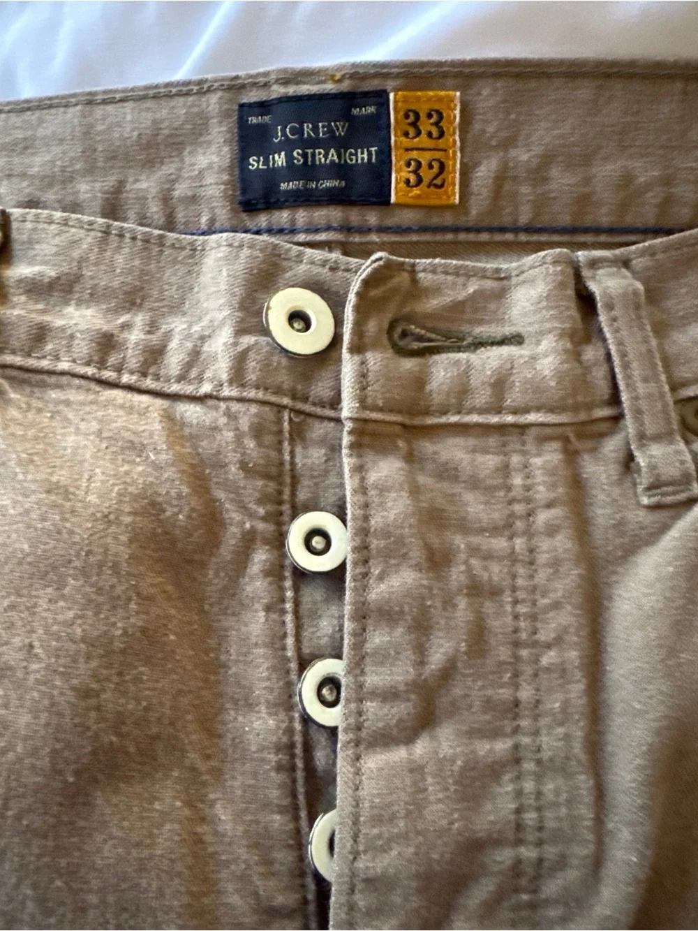 J.Crew Slim straight 100% cotton denim jeans light brown/tan with button fly